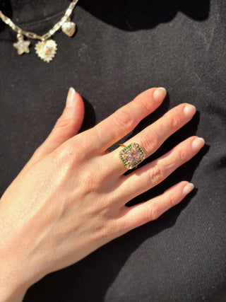 Emerald Morganite Mosaic Cocktail Ring
