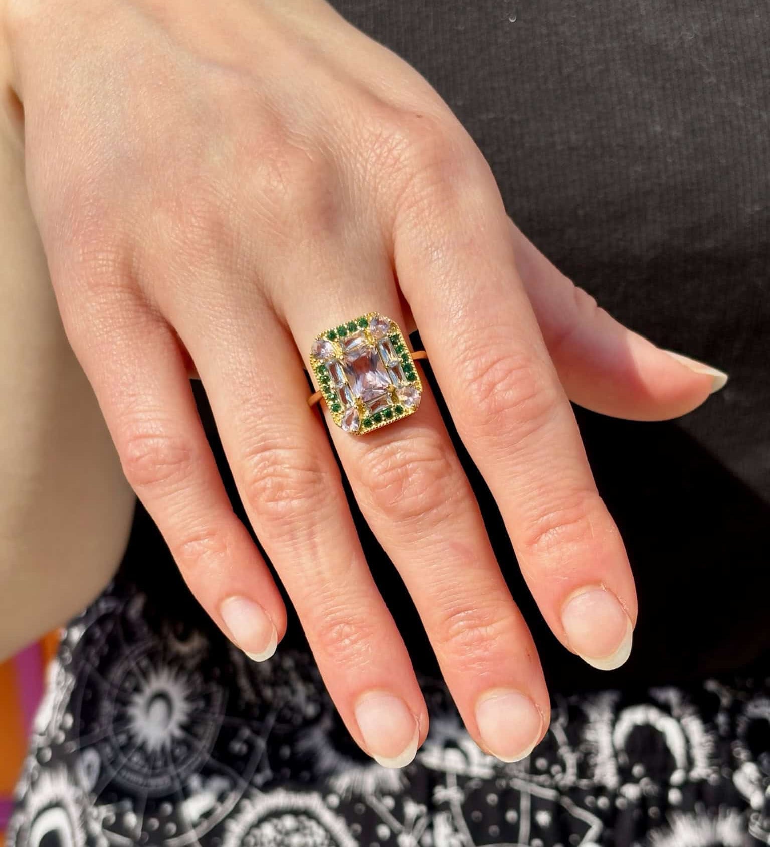 Emerald Morganite Mosaic Cocktail Ring