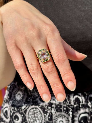 Emerald Morganite Mosaic Cocktail Ring
