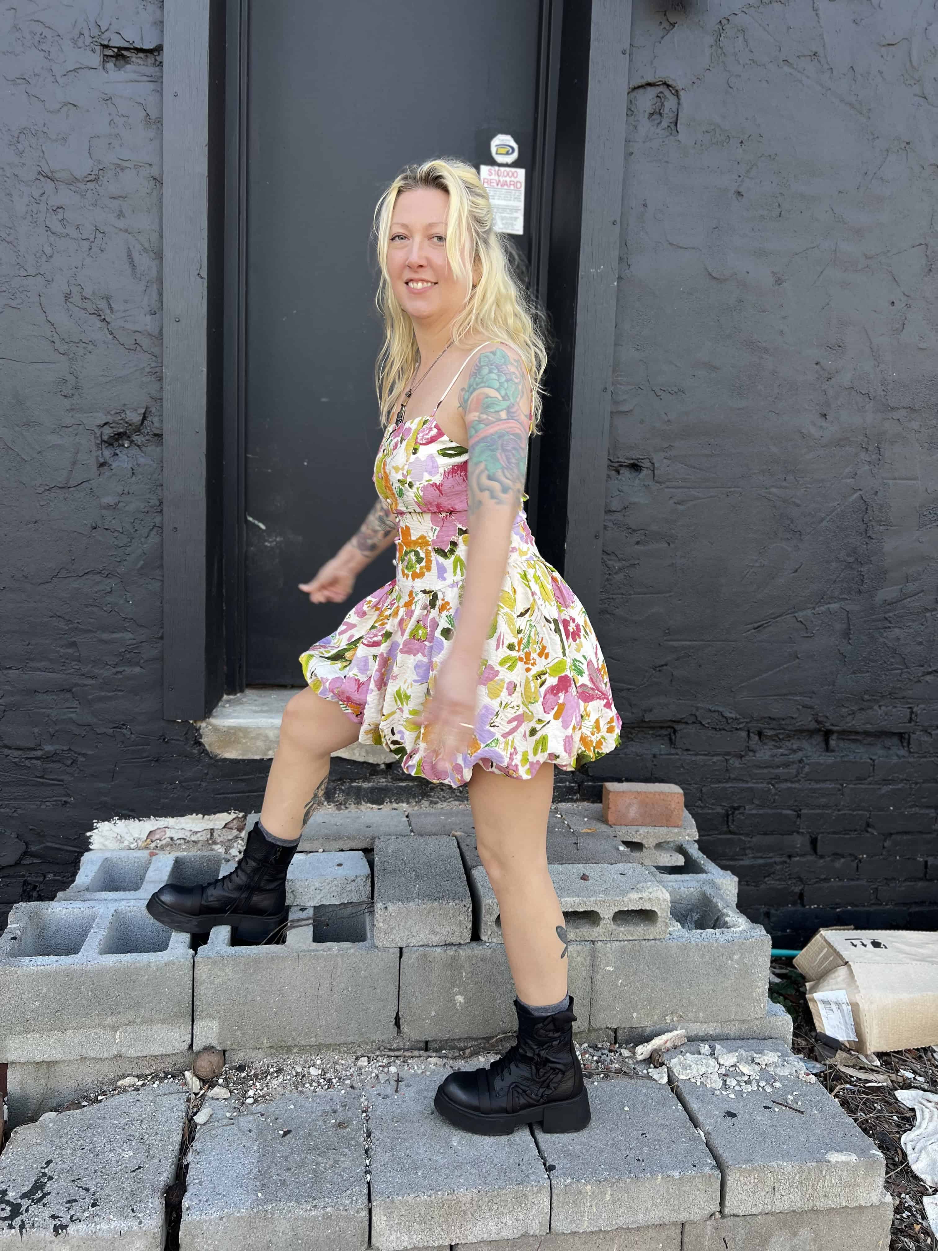 Floral Print Bubble Skirt Mini Dress