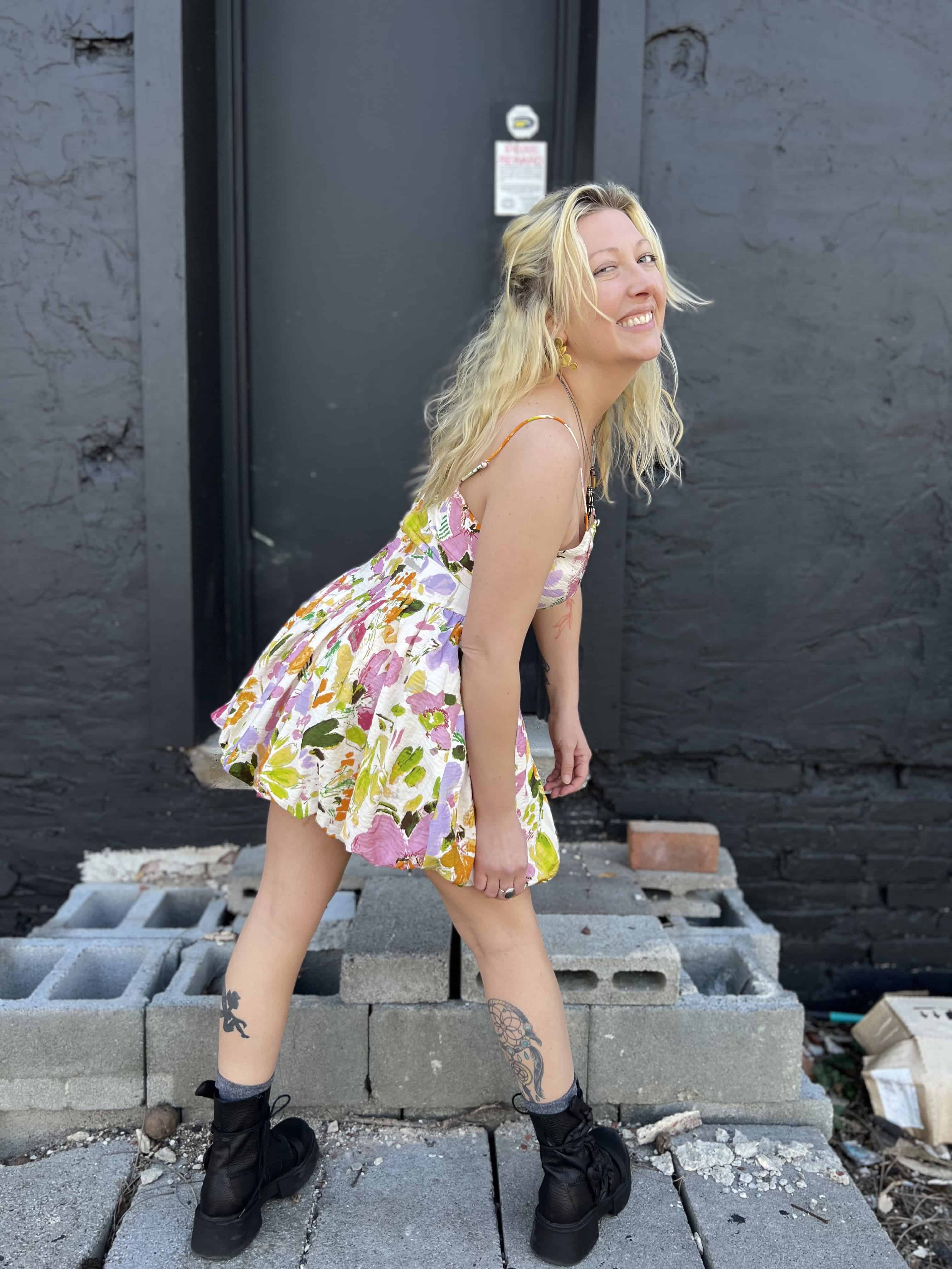 Floral Print Bubble Skirt Mini Dress
