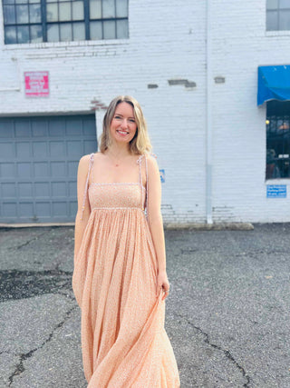 Floral Print Open-Back Pleated Maxi Dress - Taupe