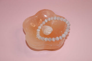 Peach Selenite Flower Bowls 10cm