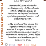 Informational card about Hematoid Quartz with text and crystal energy points.