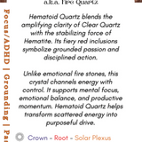 Informational card about Hematoid Quartz with text and crystal energy points.