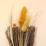 The Cinnamon Besom Broom with Quartz Healing Crystal on a pink and yellow background.