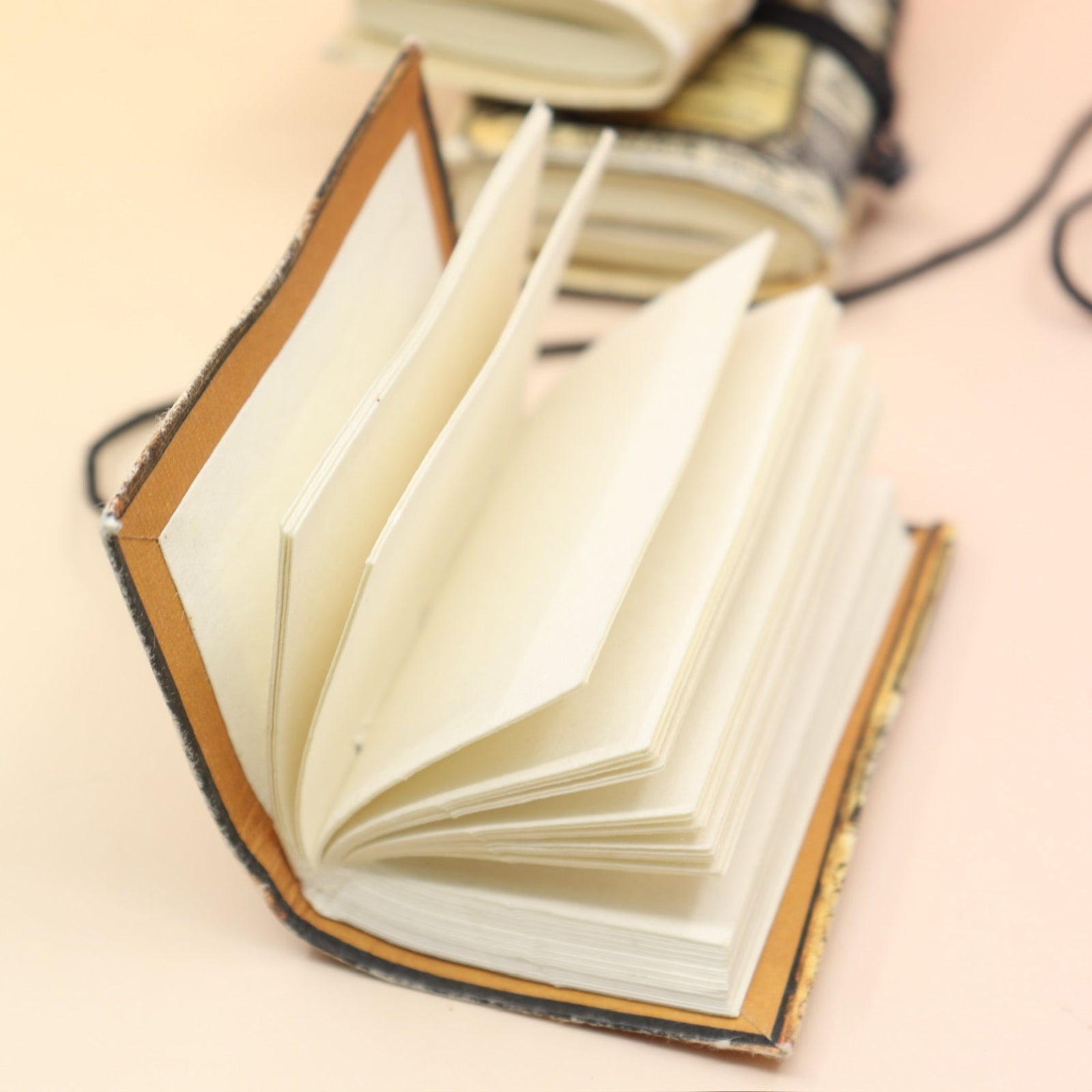 A Lotions & Potions Mini Journal open on a pink and yellow background.