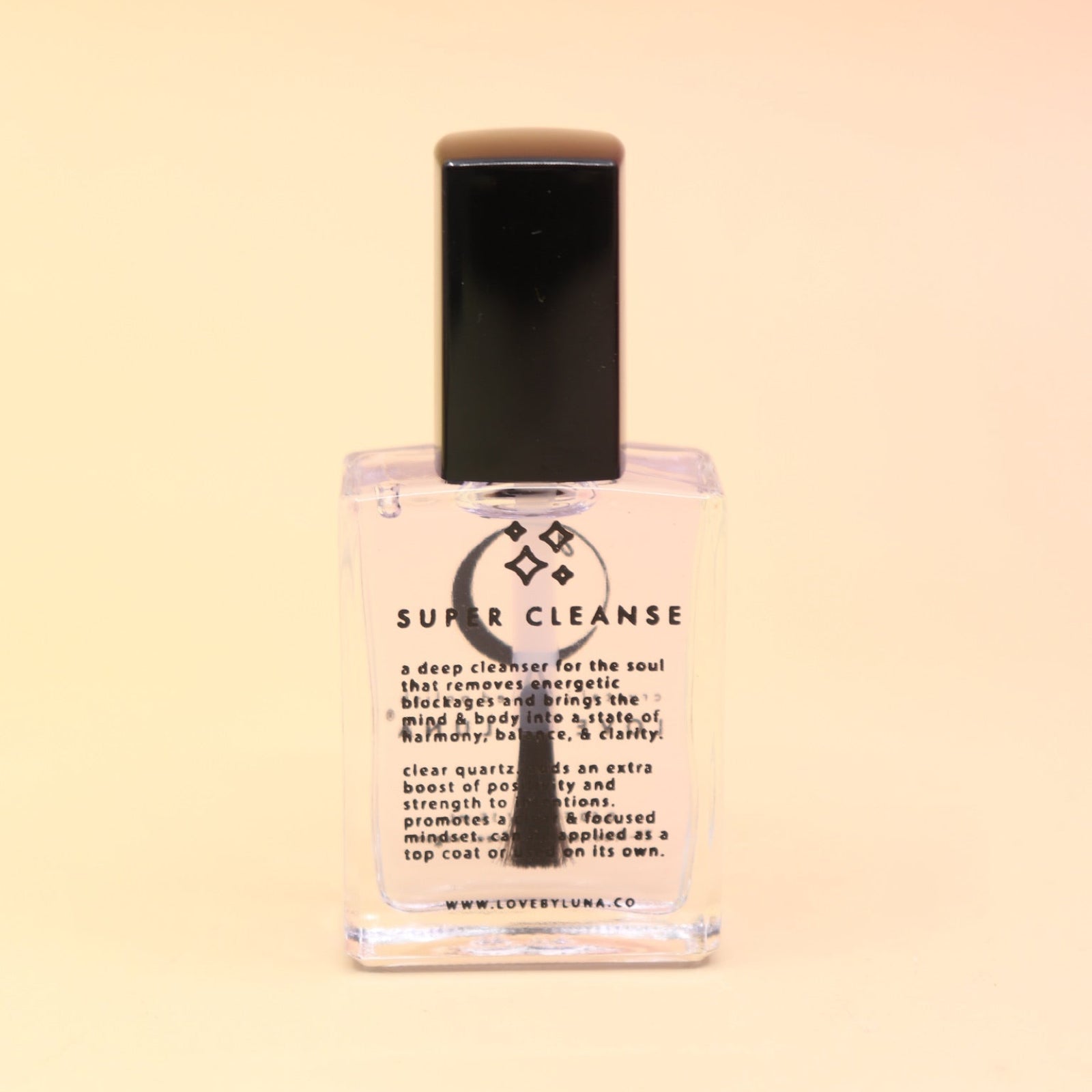 The Super Cleanse Nail Polish on a pink and yellow background.