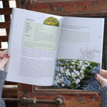 Someone holding the Complete Smudging Handbook Paperback Book open in front of a wooden background, showing off the pages.
