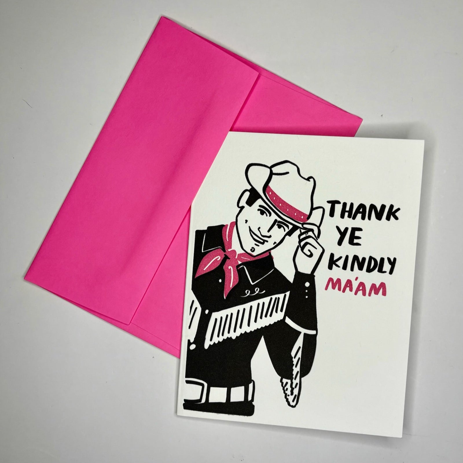 The Thank Ye Kindly Letterpress Thank You Card on a gray background.