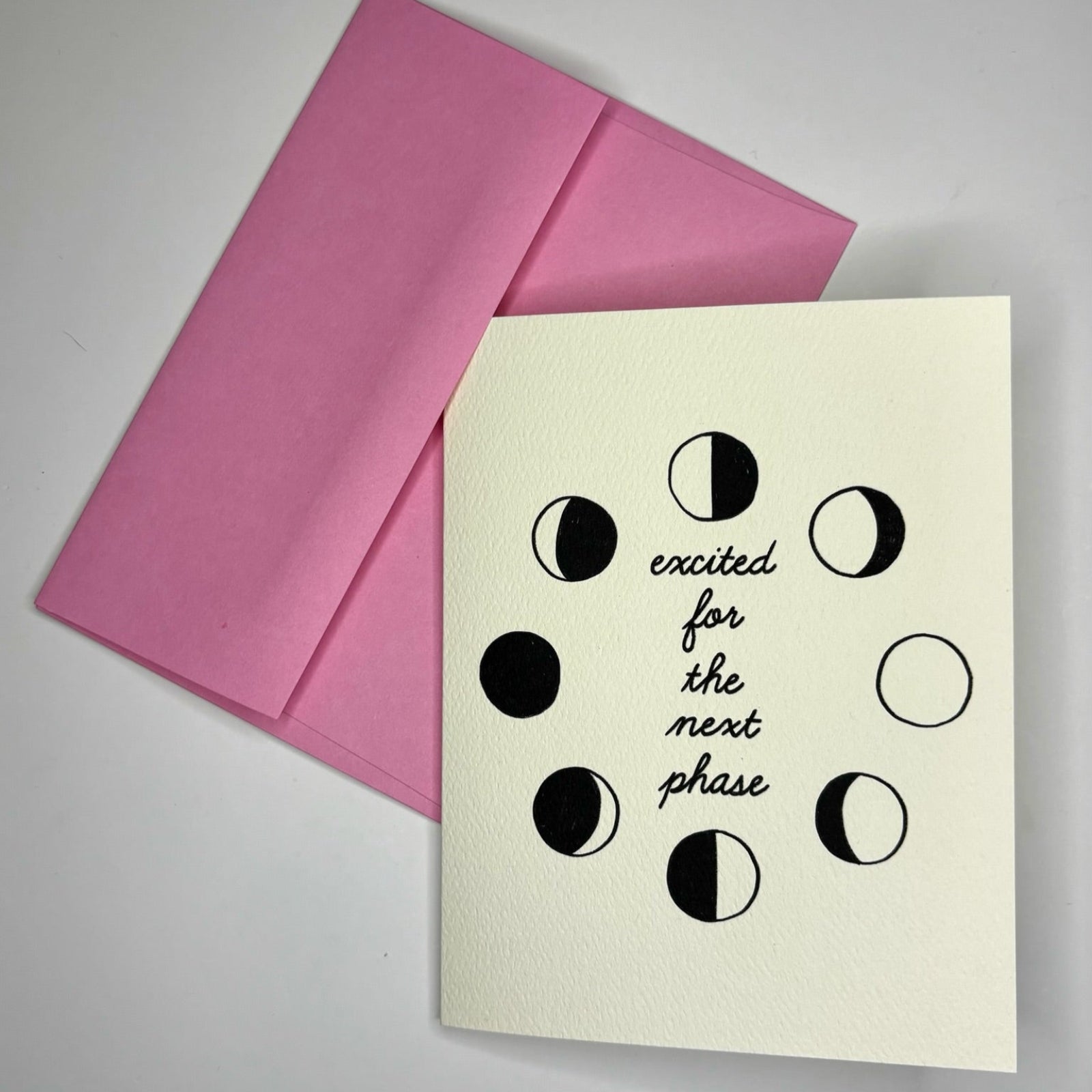 The Moon Phase Congrats Greeting Card on a gray background.