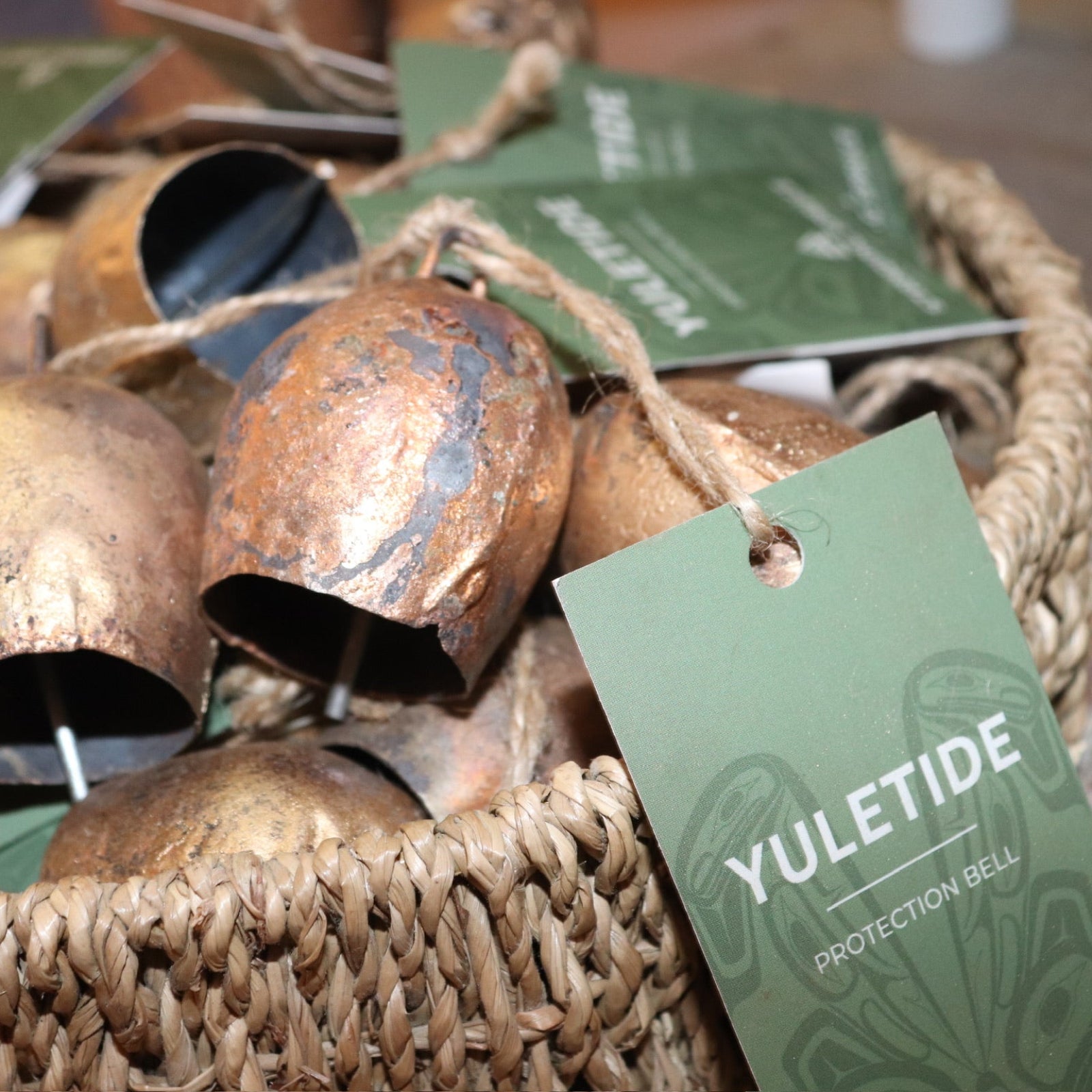 A basket of the small Yuletide Protection Bells.