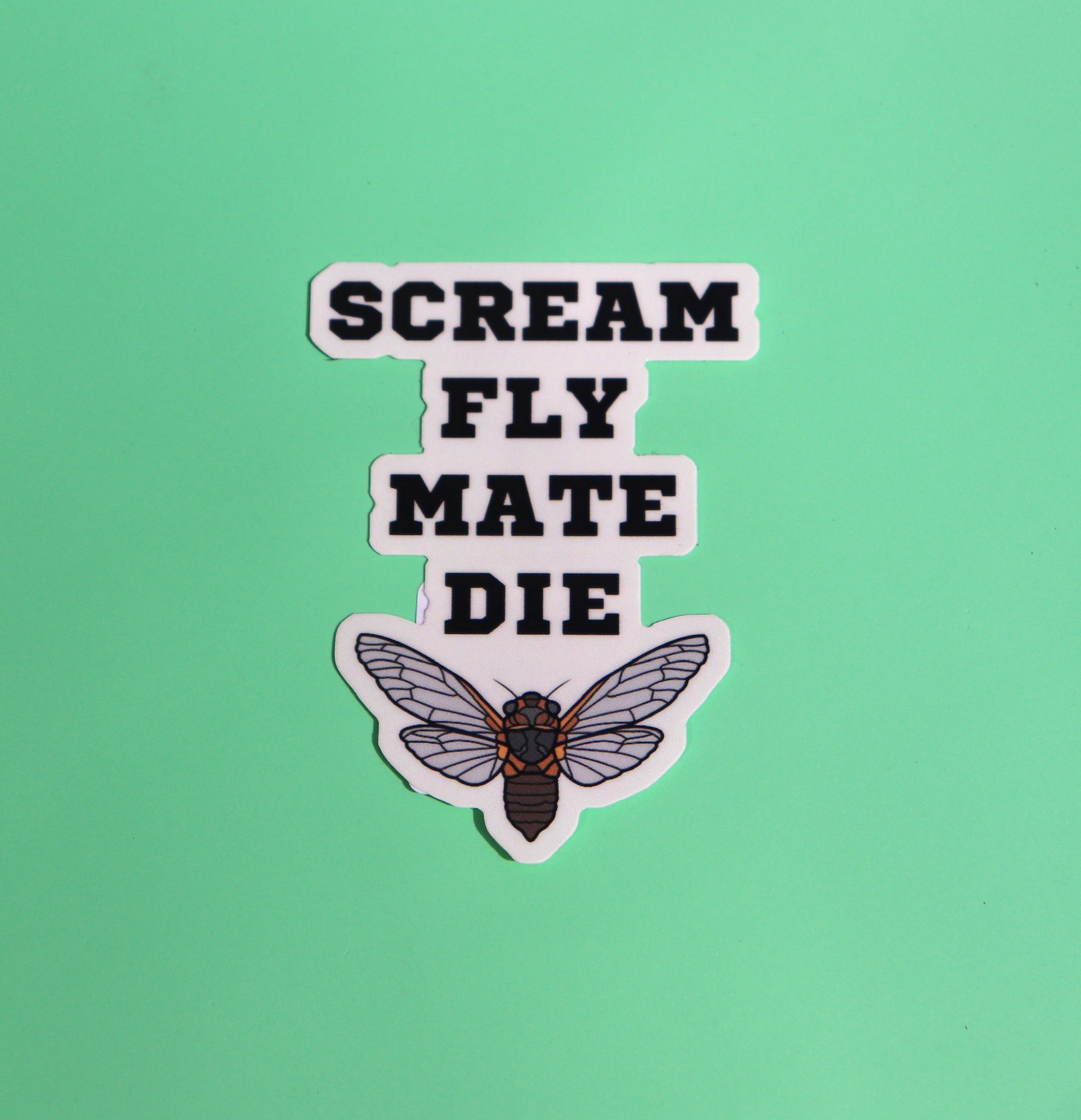 Scream, Fly, Mate, Die Cicada Sticker - 3 Inch