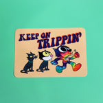 The Keep On Trippin 4 Inch Sticker on a green background.