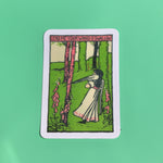 The Lend Me Your Wings O Swallow 3 Inch Sticker on a green background.