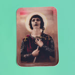 The Joan of Arc 3 Inch Sticker on a green background.