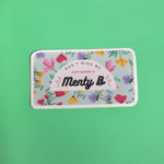 The Menty B Mental Health Anxiety Sticker on a green background.