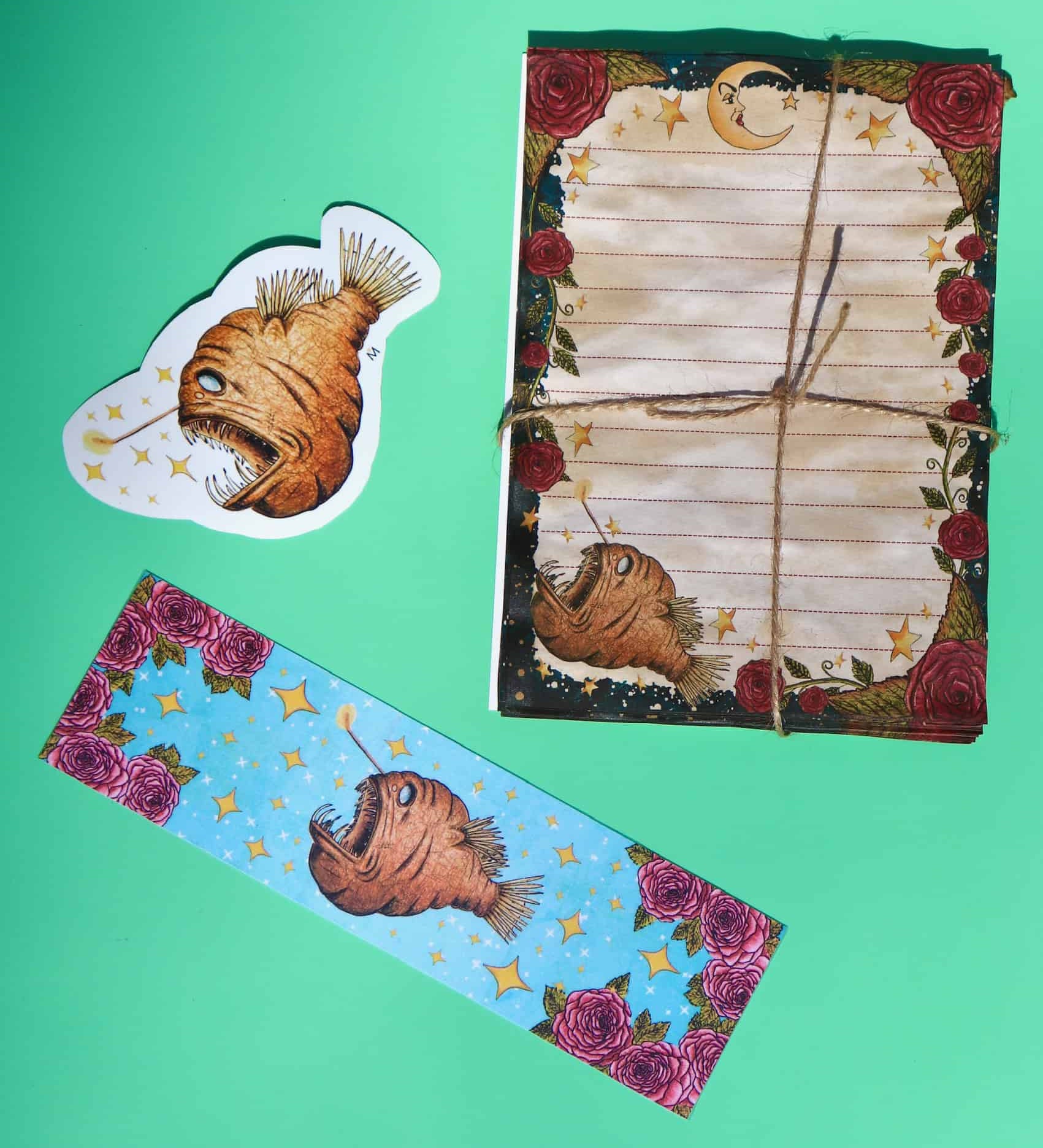 Handmade Magical Moon and Anglerfish Stationery