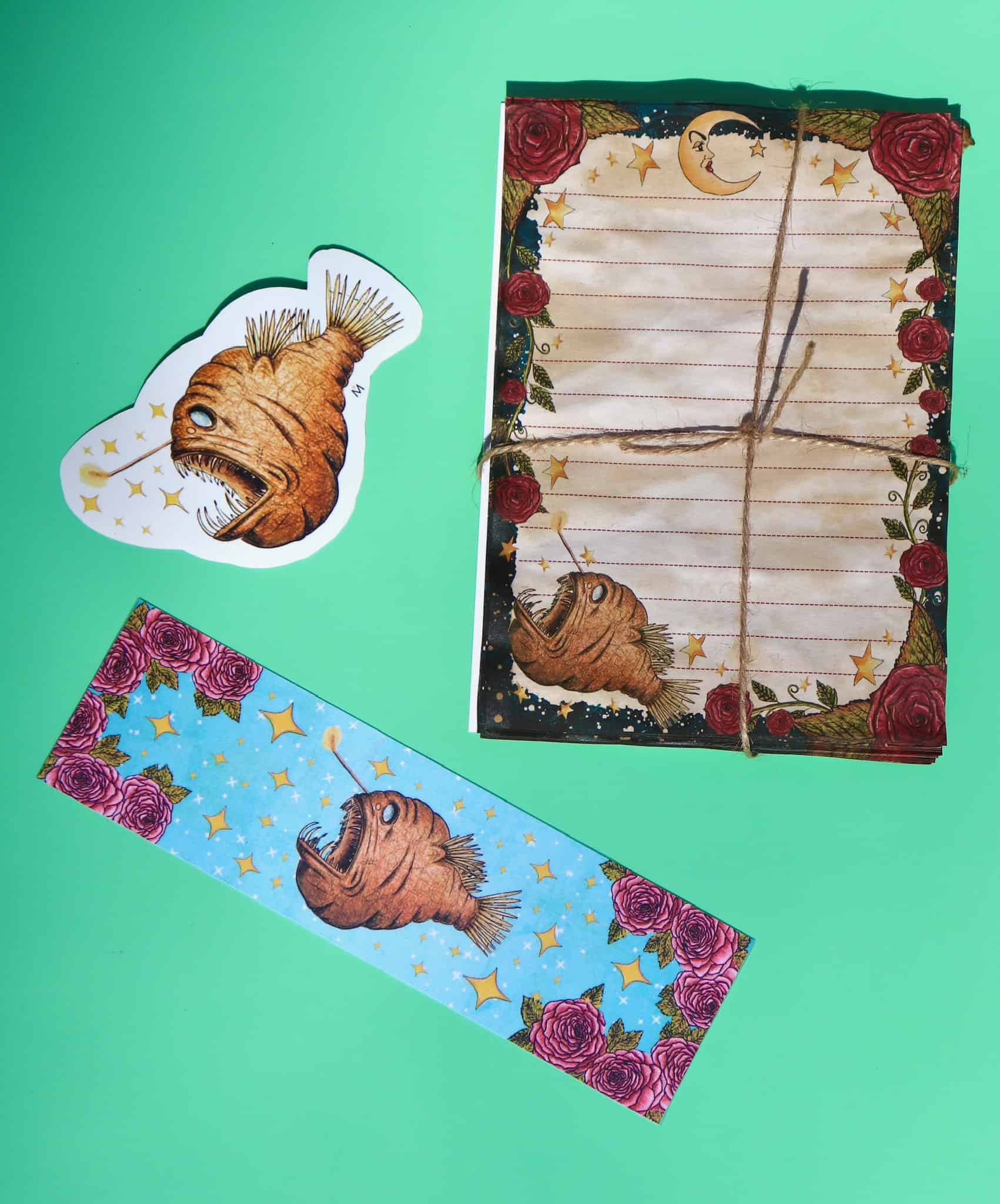 Handmade Magical Moon and Anglerfish Stationery