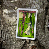 The Lend Me Your Wings O Swallow 3 Inch Sticker on a tree.