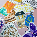 Mystery stickers on a pink background.