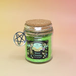 The House Cleansing Ritual Spell Powder Jar - 3.5 oz on a pink and yellow background.