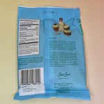 A bag of the BonBon NYC Sour Elderflower Fish - Swedish Candy on a pink and yellow background.