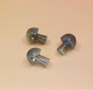 3 Mini Crystal Gemstone Mushrooms on orange background