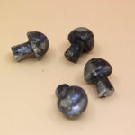4 Mini Crystal Gemstone Mushrooms on orange background