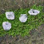Four Herkimer Diamond Stones on a mossy patch.