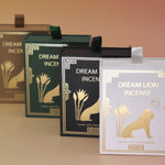 All of the Dream Lion incense on a pink and yellow background.