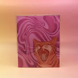 The Orange Psychic Spongecake Cat - 8x10 Print on a pink and yellow background.