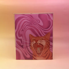 The Orange Psychic Spongecake Cat - 8x10 Print on a pink and yellow background.