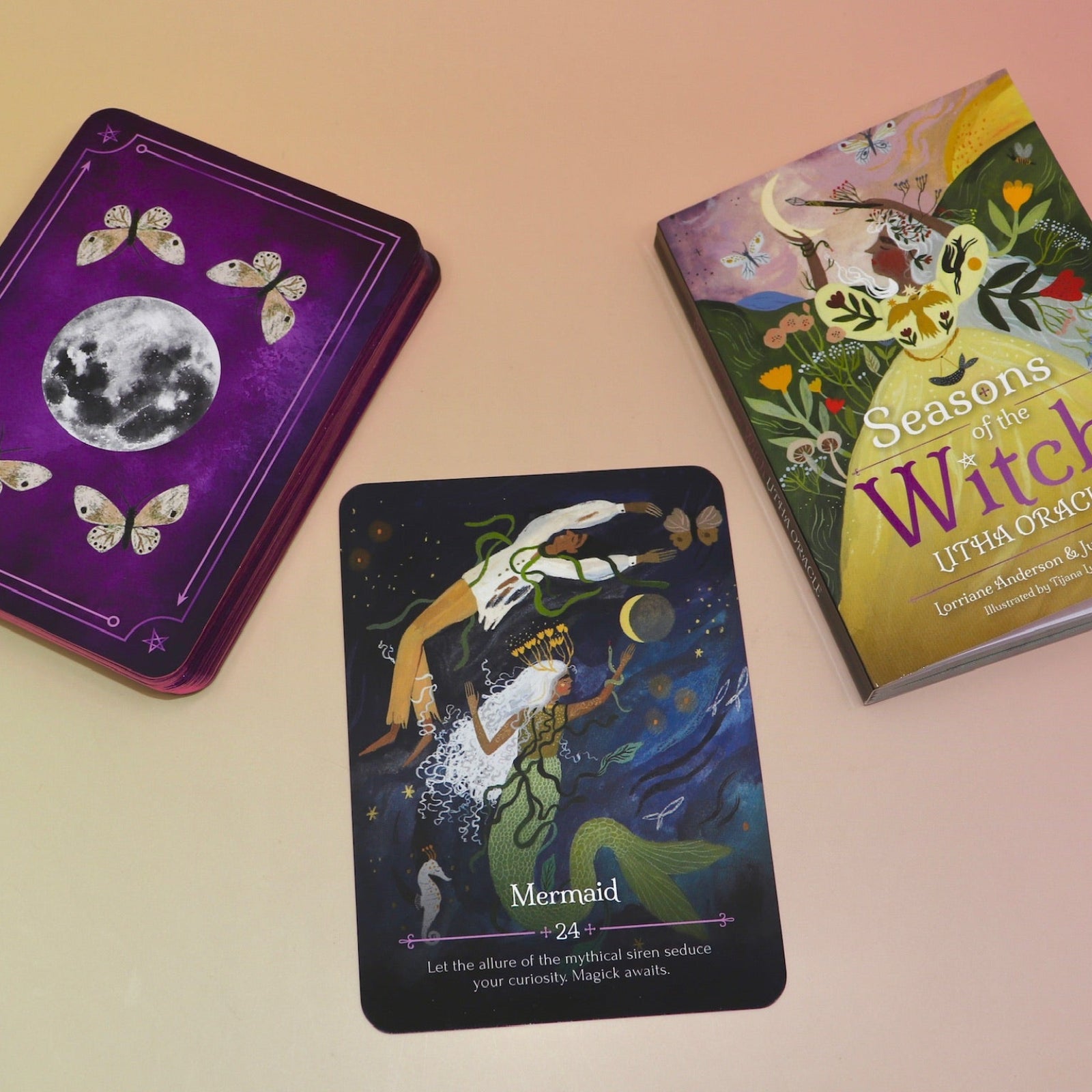 The contents of the Seasons of the Witch - Litha Oracle Card Deck.
