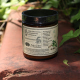 The back of the Moringa Super-Tonic - 4.5oz Powder Energy Booster on red concrete next to greenery.
