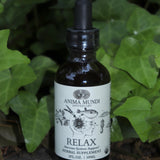 The Relax - Nervous System Support Tonic on a concrete surface in front of a patch of ivy.