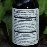 The back of the Dolores - Muscular Comfort + Nerve Support Tonic on a concrete surface in front of an ivy patch.