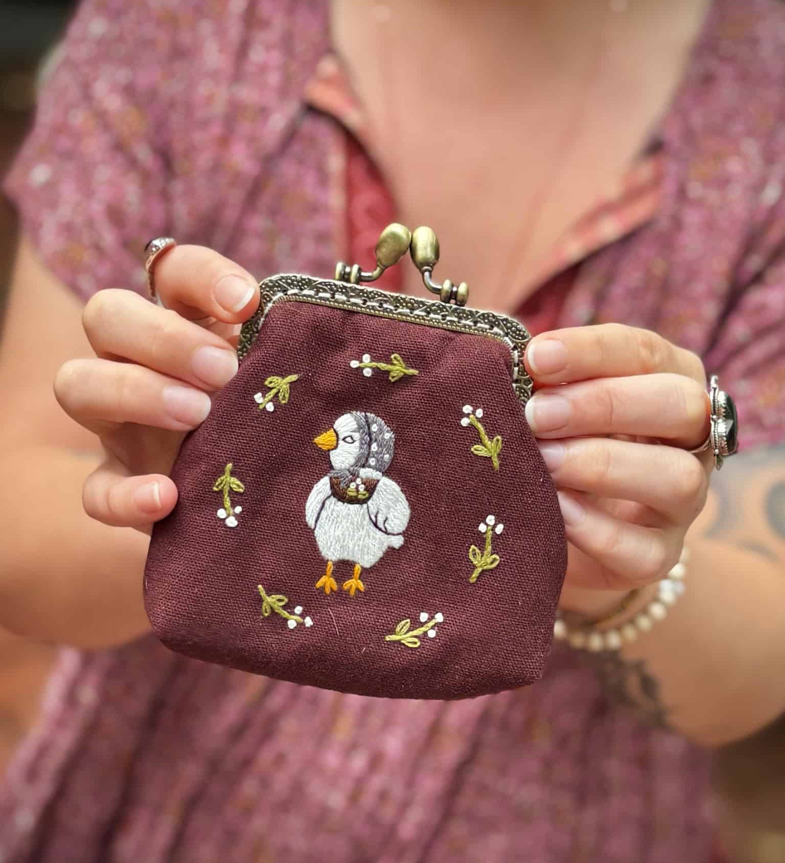 Duck Embroidered Coin Purse