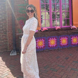 Short Sleeve White Lace Midi Dress
