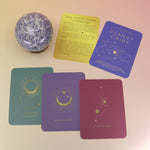 The contents of the Planet Grief Card Deck Bereavement Resource on a pink and yellow background.