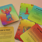 The contents of the Kingdom Calm Card Deck on a pink and yellow background.