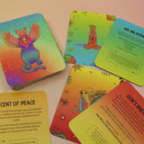 The contents of the Kingdom Calm Card Deck on a pink and yellow background.