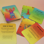 The contents of the Kingdom Calm Card Deck on a pink and yellow background.