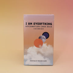 The Affirmation Card Deck on a pink and yellow background.
