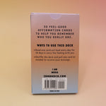 The back of the Affirmation Card Deck on a pink and yellow background.