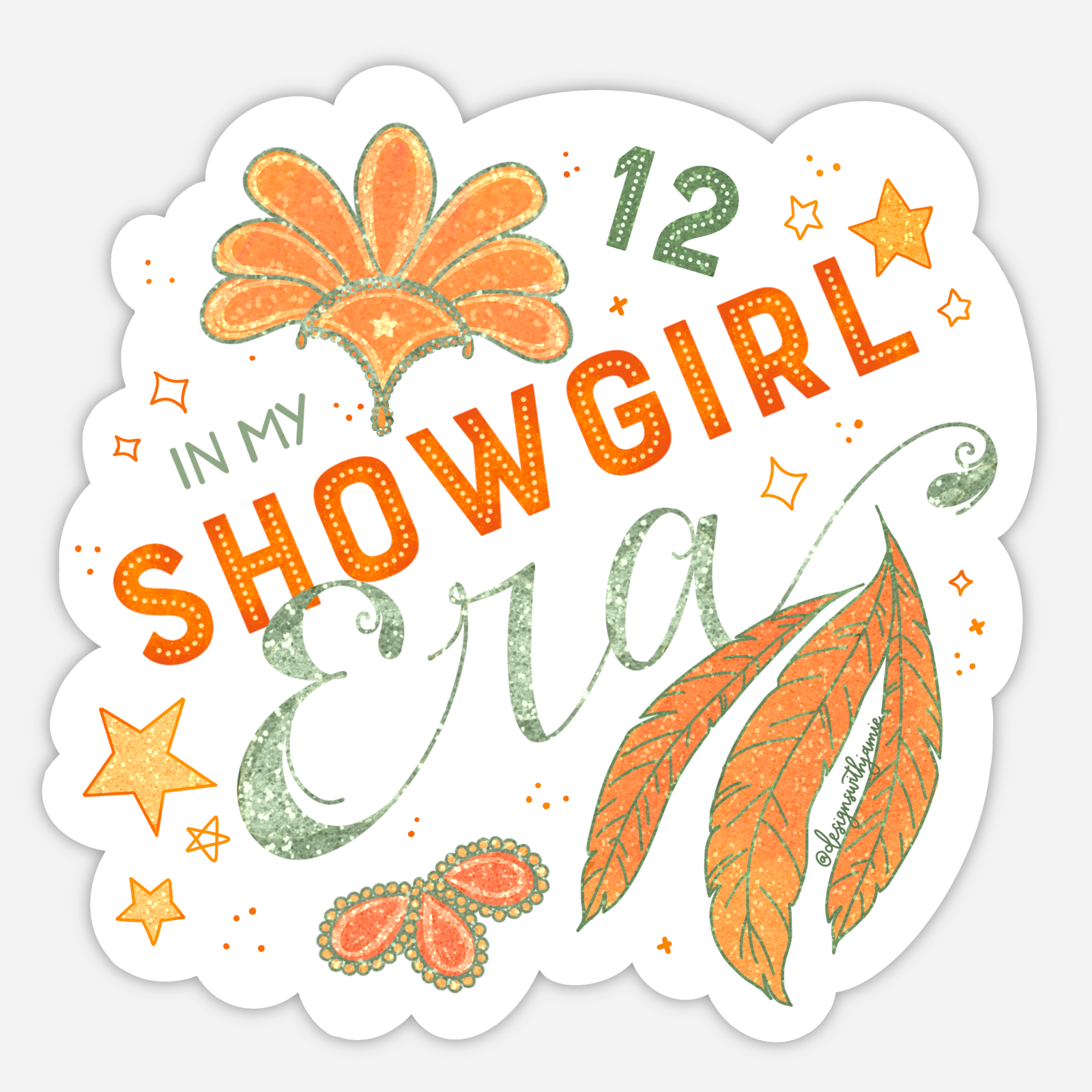 Decorative sticker with floral elements and text on a white background