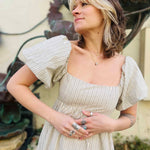 Striped Puff-Sleeve Maxi Dress