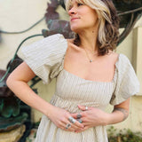 Striped Puff-Sleeve Maxi Dress