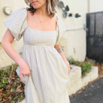 Striped Puff-Sleeve Maxi Dress