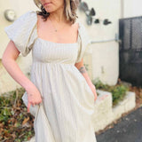 Striped Puff-Sleeve Maxi Dress